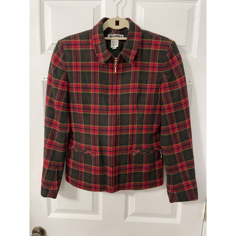 Vintage Chaus Wool Plaid Blazer Red Womens 6 BOLDY RED Retro